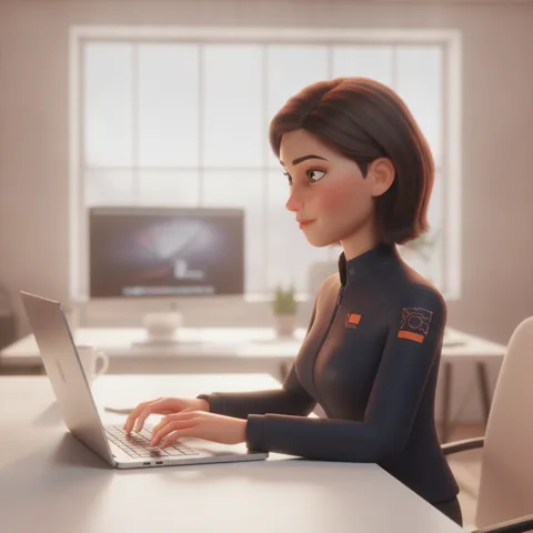 Dex working at a laptop